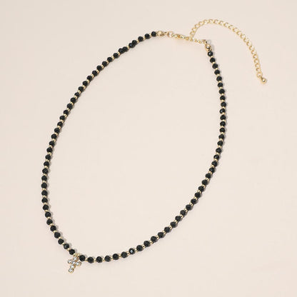 Stone Pave Cross Beaded Necklace