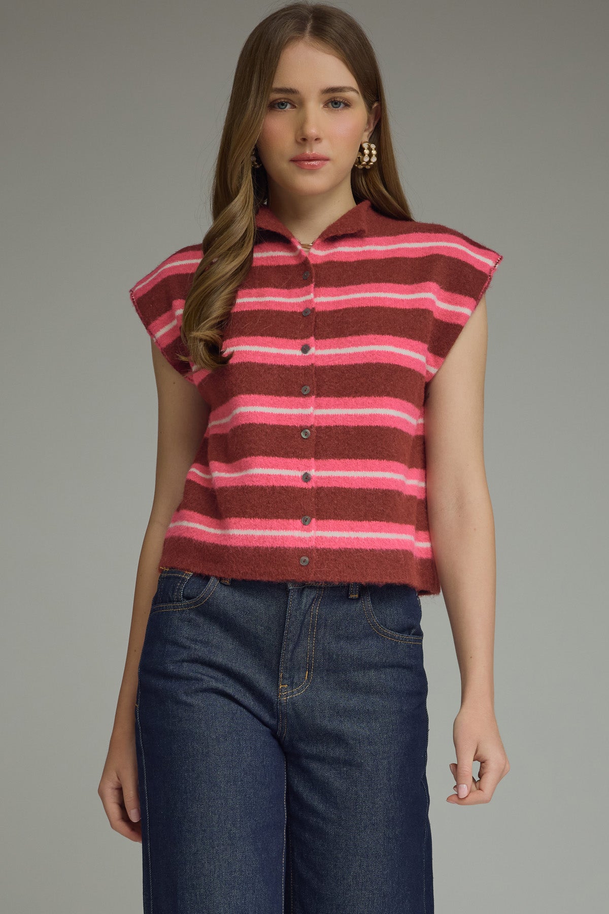 Short sleeve striped cardigan