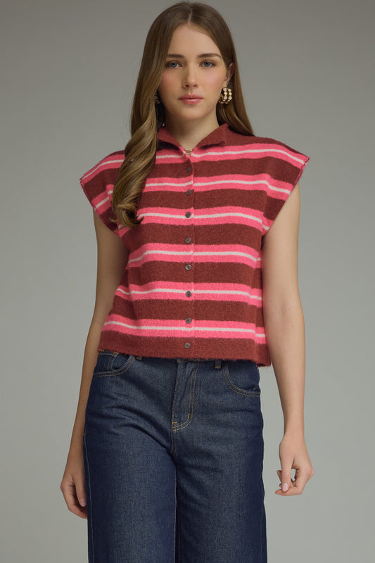 Short Sleeve Striped Cardigan