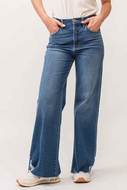 Dear John Fiona Wide Leg Raw Cut Hem Jean