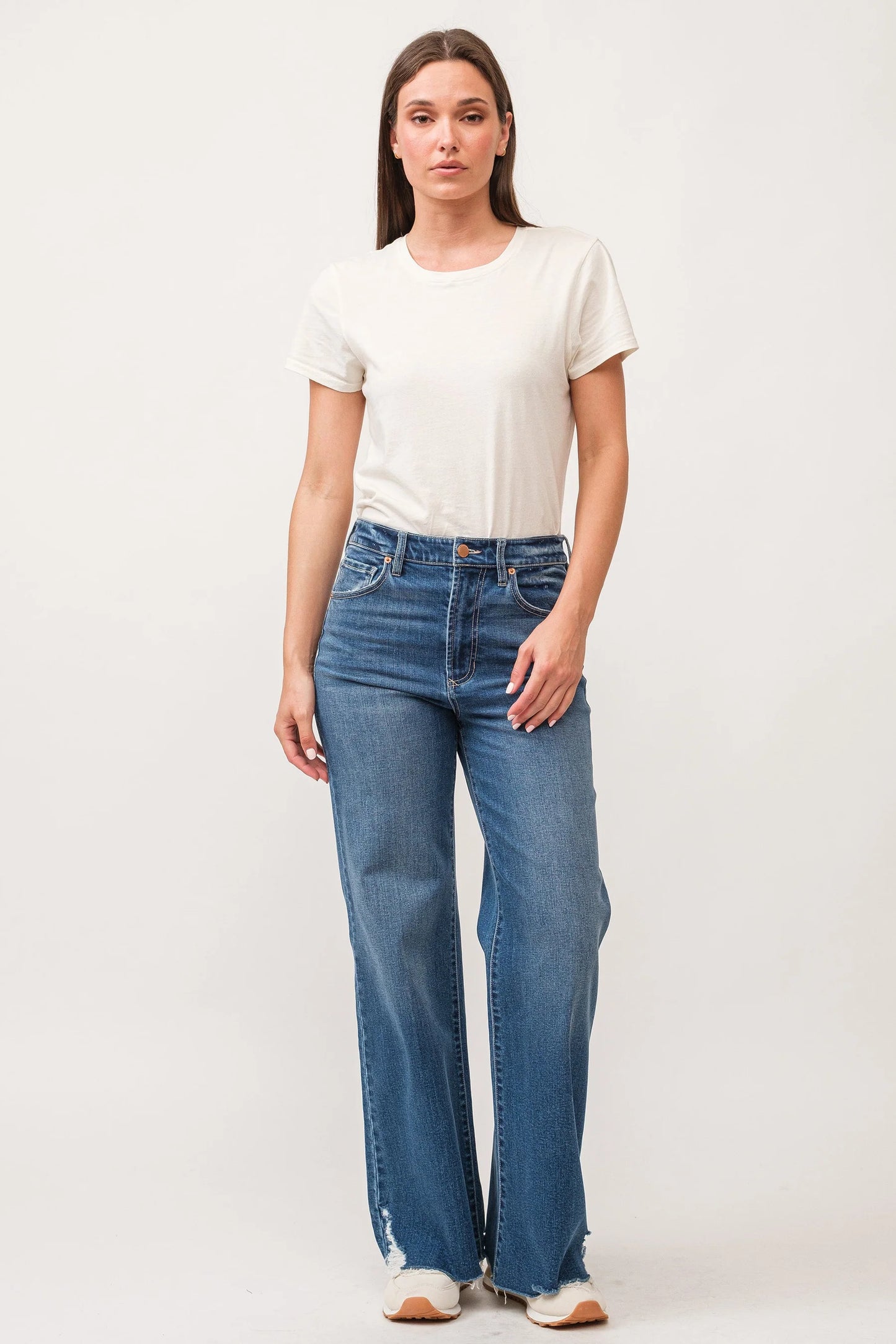 Dear John Fiona Wide Leg Raw Cut Hem Jean