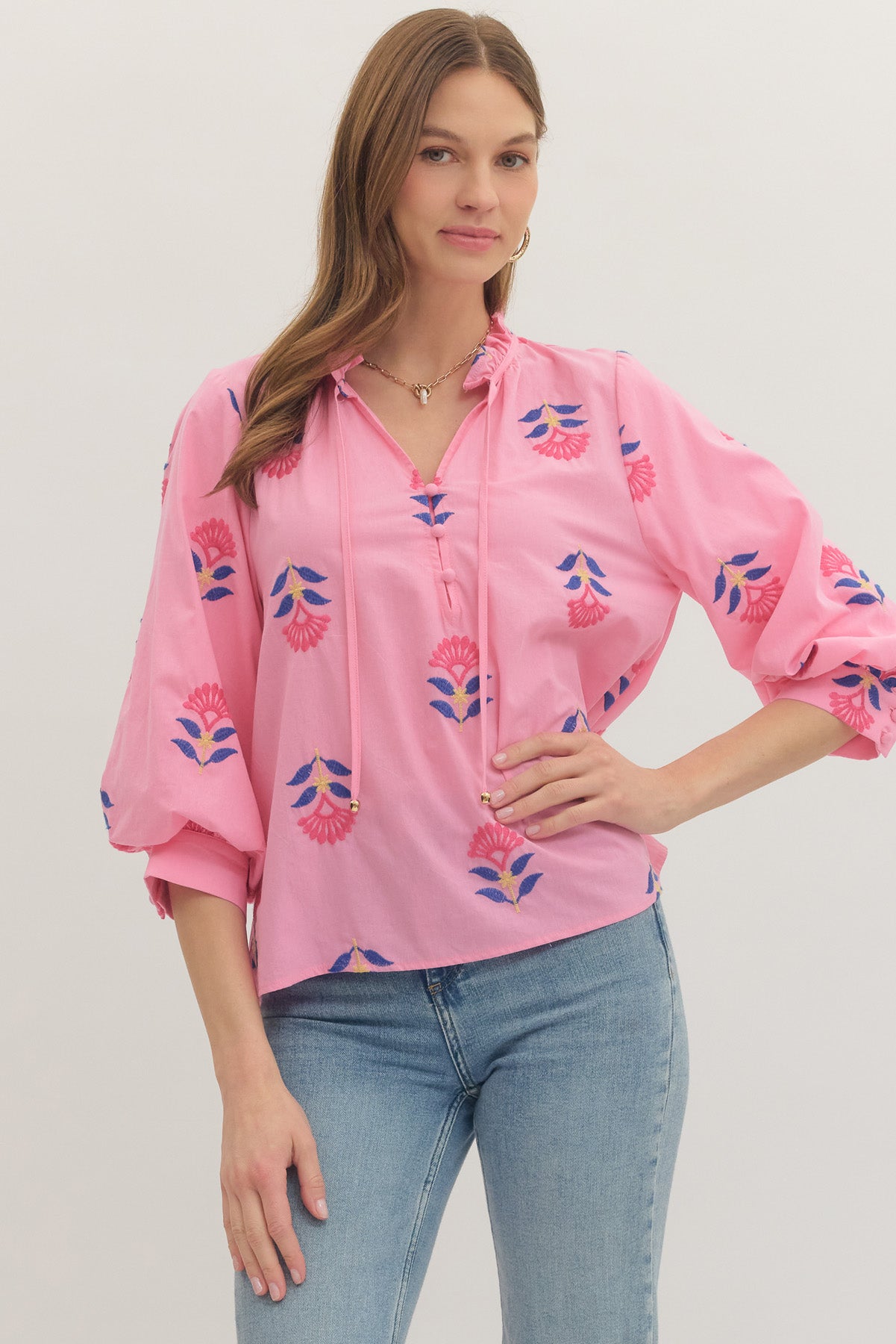 3/4 printed floral blouse