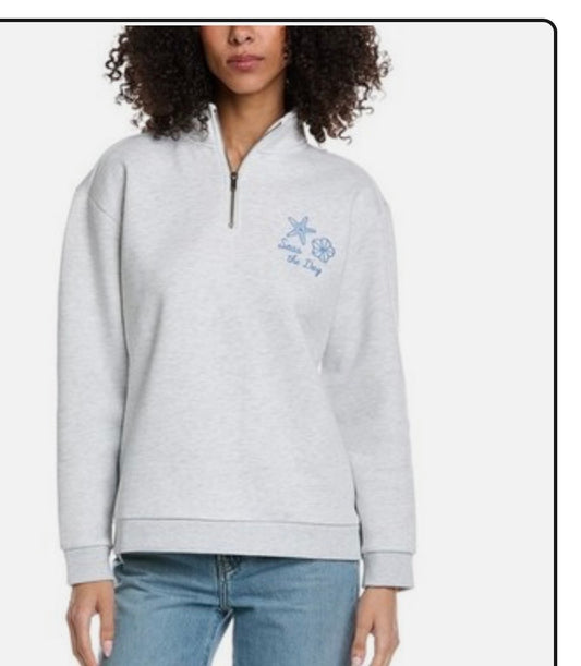 Vintage Havana Quarter Zip Blue Surf Wash Sweatshirt