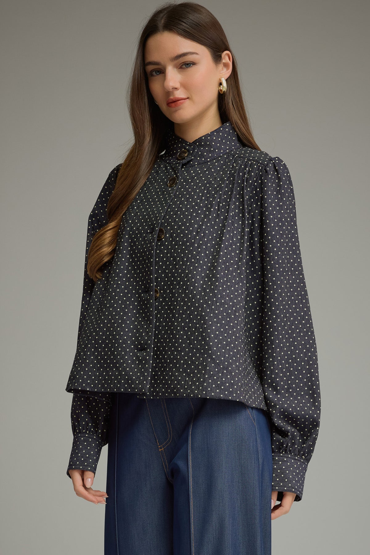 Bubble Hem Denim Shirt Jacket