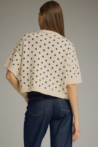 Polka dot short sleeve sweater