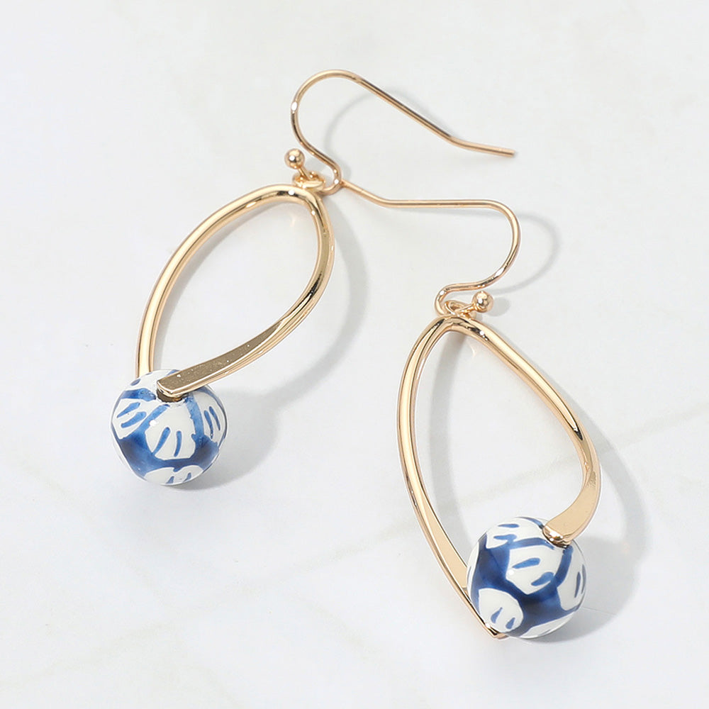 Floral Ceramic Ball Teardrop Dangle Earrings