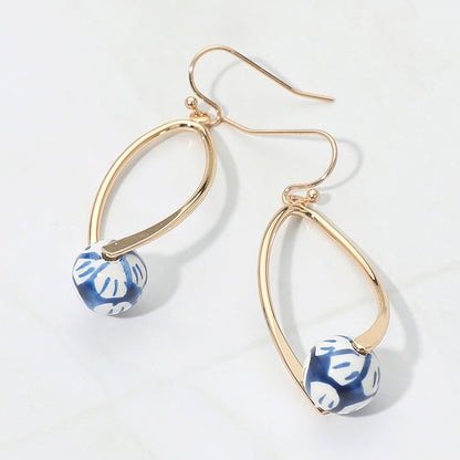 Floral Ceramic Ball Teardrop Dangle Earrings