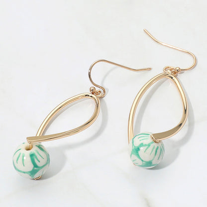 Floral Ceramic Ball Teardrop Dangle Earrings