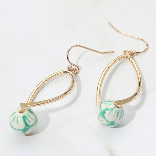 Floral Ceramic Ball Teardrop Dangle Earrings