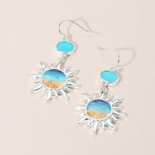 Burning Sun Sea Glass Dangle Earrings