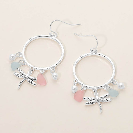 Dragonfly Sea Glass Charm Dangle Earring