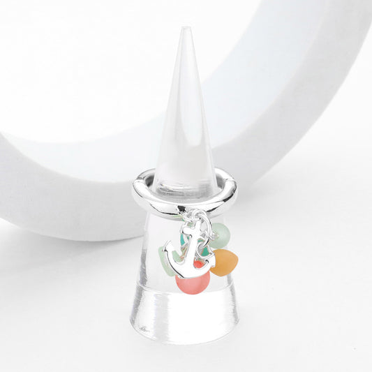 Sea Glass Anchor Dangle Stretch Ring