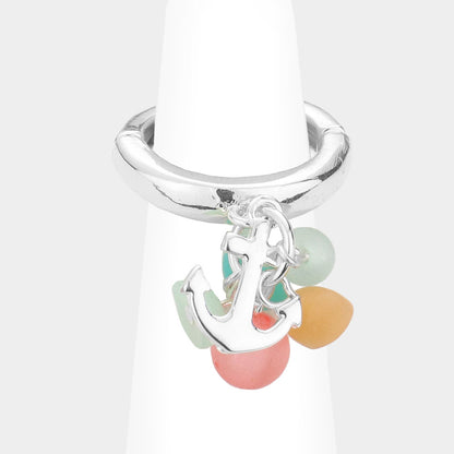 Sea Glass Anchor Dangle Stretch Ring