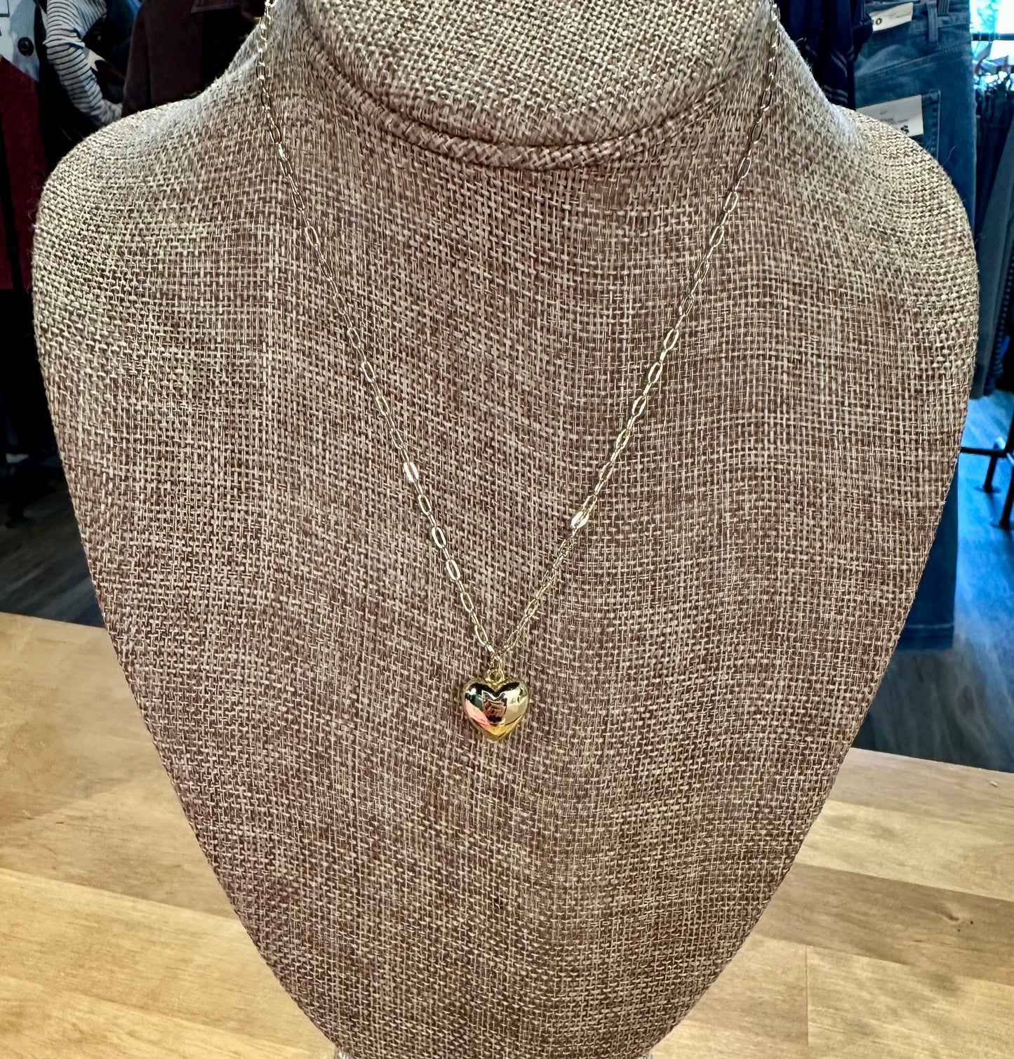 Small Puffy Heart Charm Necklace-16"