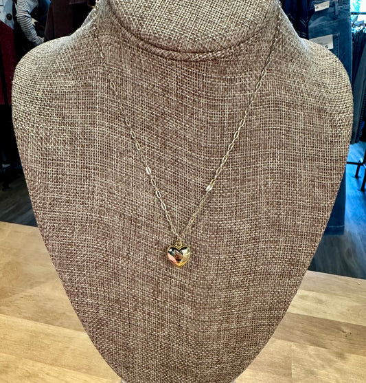 Small Puffy Heart Charm Necklace-16"