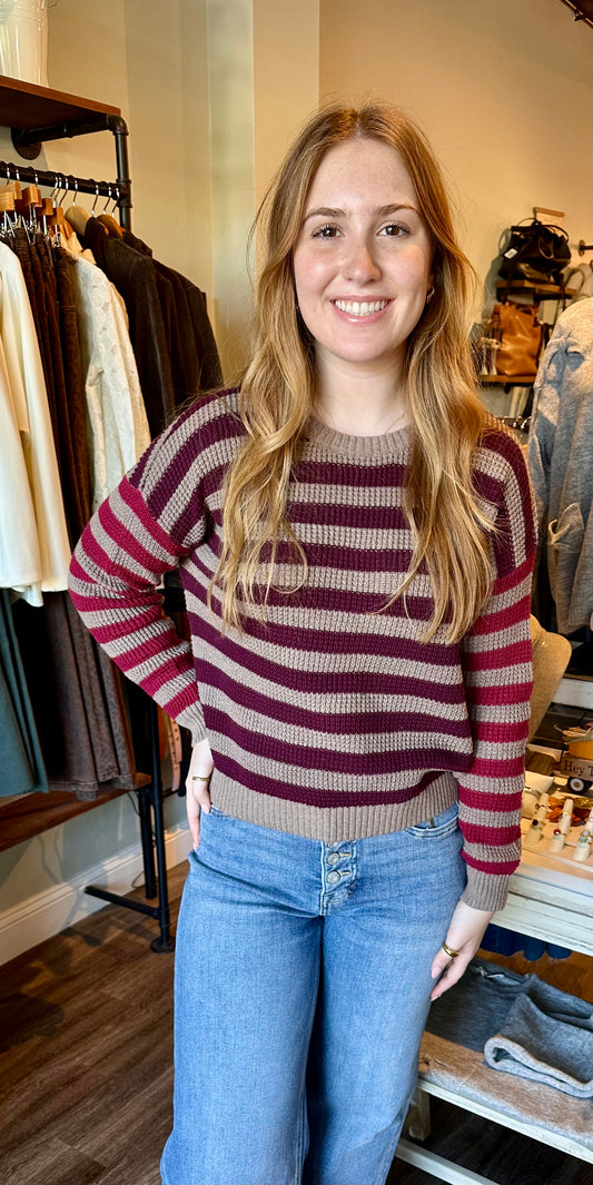 Hasson Thermal Multistripe Crew Neck Sweater