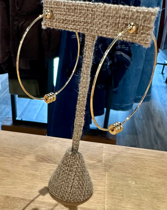 Gold Plated 2" Thin Hoop W/ Rondelle Beads
