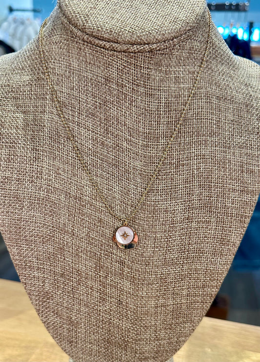 Pearl Coin Compass & Hammered Gold Charm Necklace