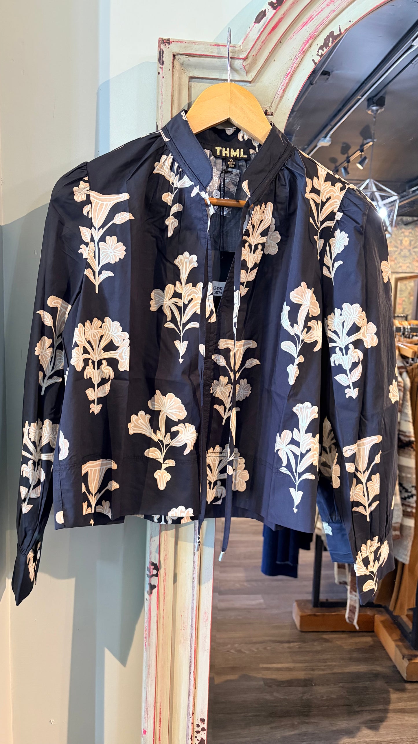 THML Flower Print Tie Front Blouse