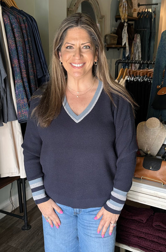 Hasson Tipped V-Neck Sweater
