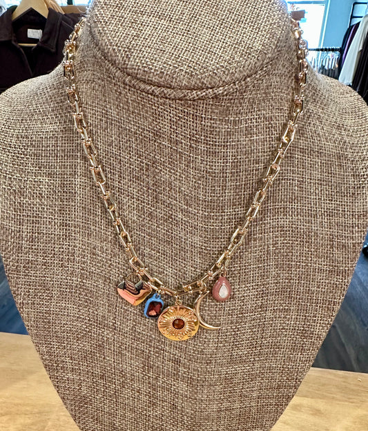 Multi Charm Link Necklace-16"