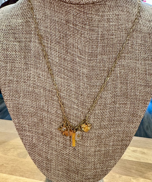 Multi Charm Mini Paperclip Chain Necklace-16"