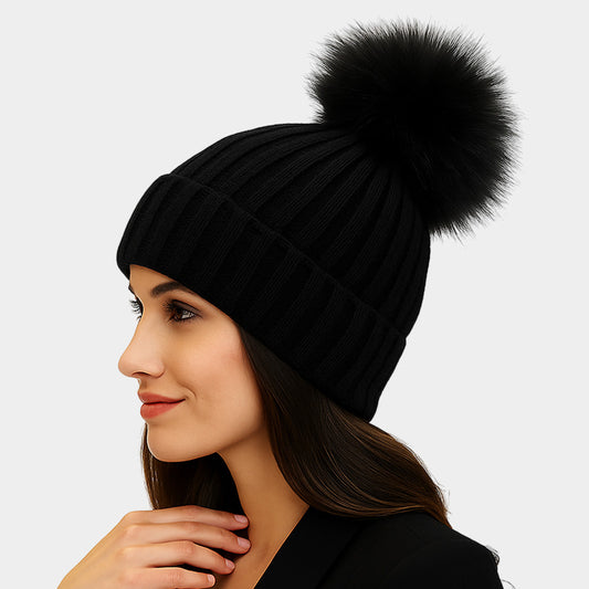 Genuine Fur Pom Pom Hat