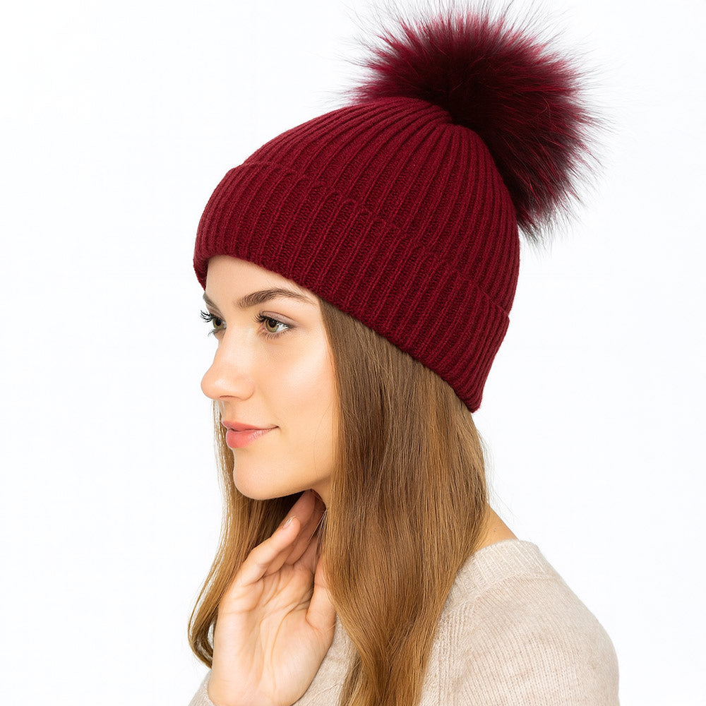 Genuine Fur Pom Pom Hat