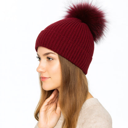 Genuine Fur Pom Pom Hat