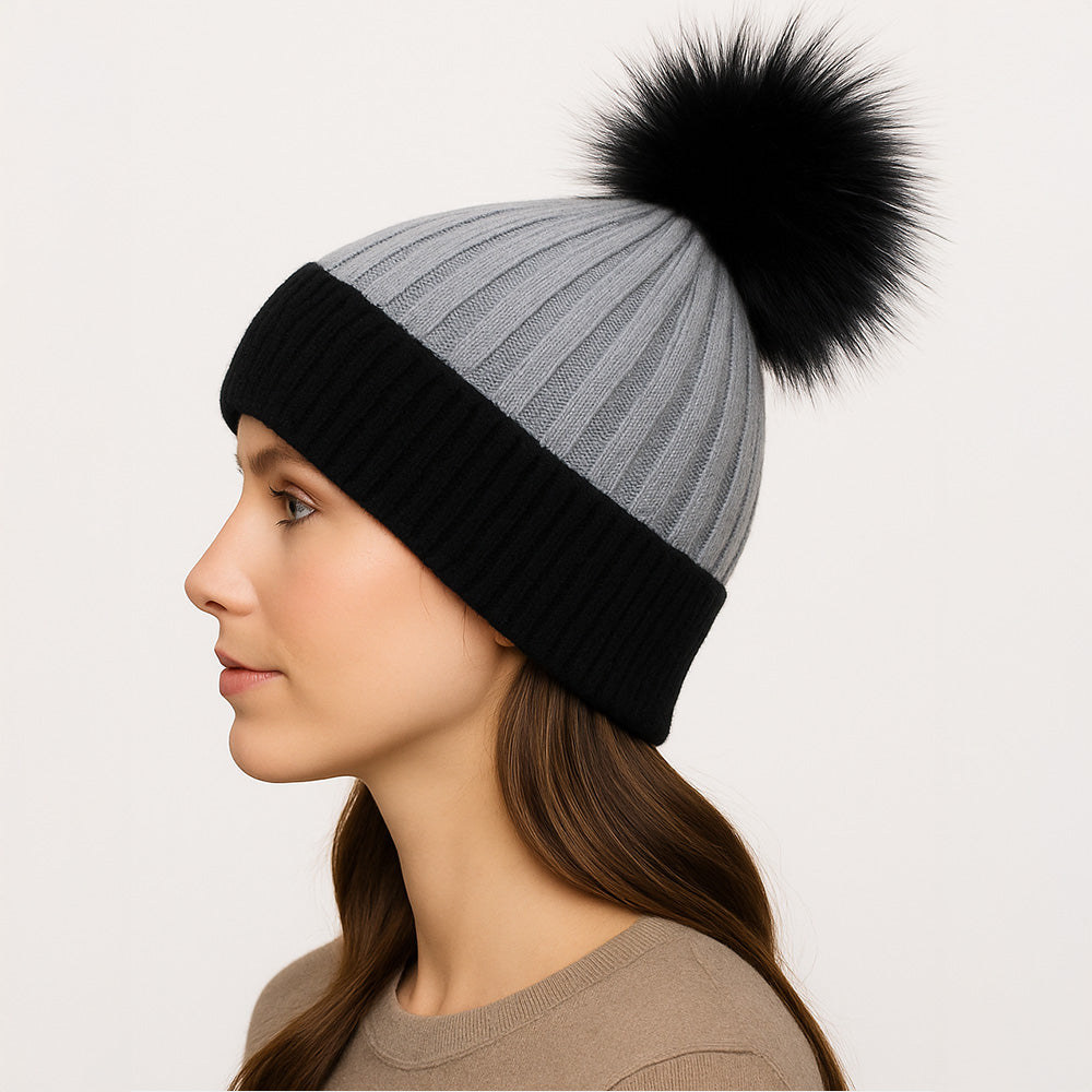Genuine Fur Pom Pom Hat