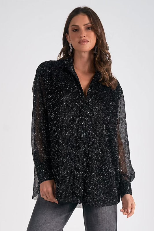 Elan L/S Oversized Black Specs Top