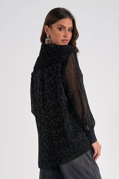 Elan L/S Oversized Black Specs Top