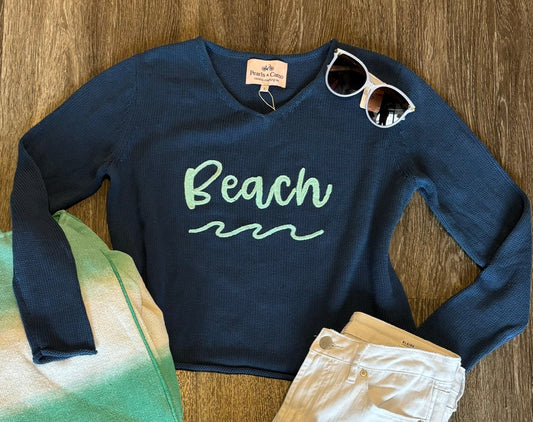 Custom V-Neck Beach W/ Wave Sweater