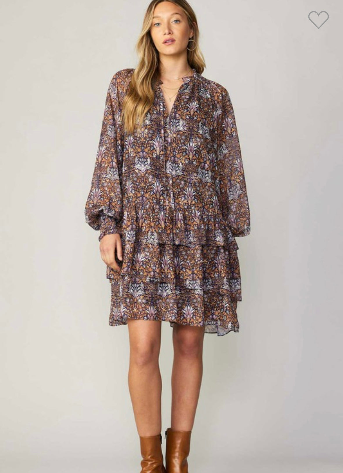 Tile printed tiered chiffon dress