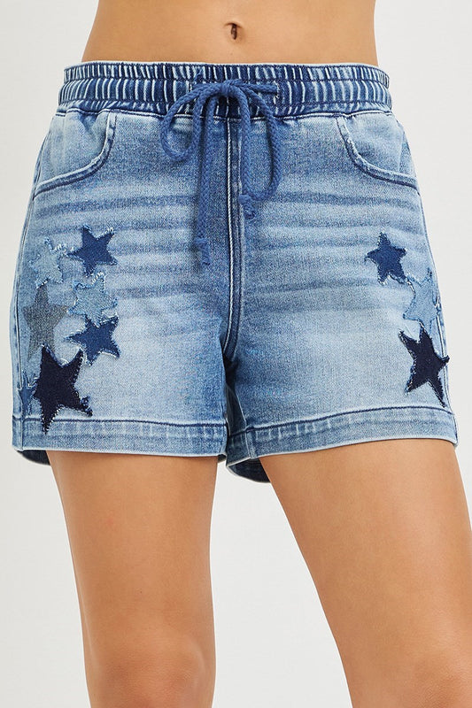 Risen Elastic Band Slouchy Short W/ Star Patch