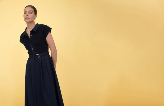 Zoe & Claire Twofer Collared Knit/ Woven Dress