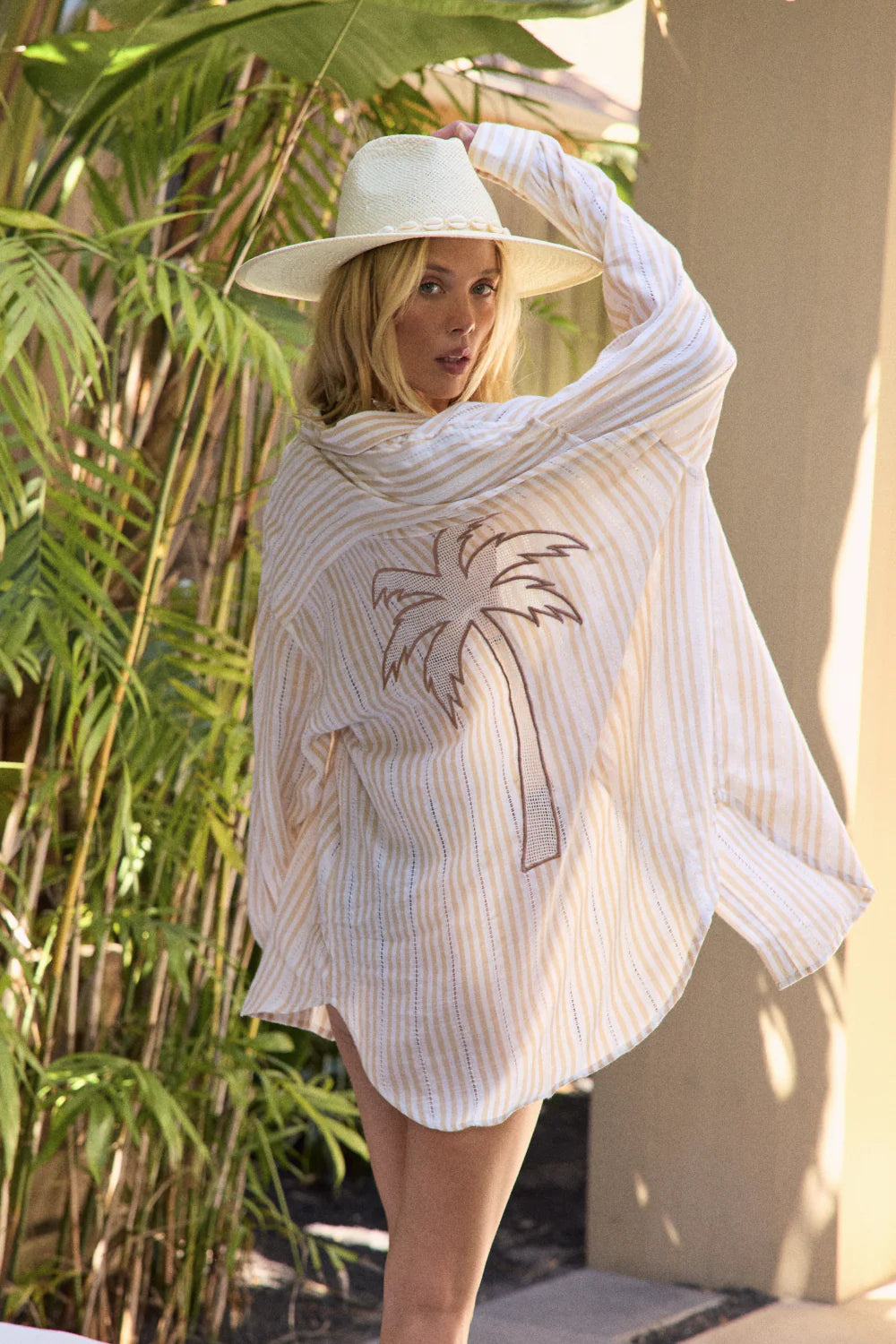 Surf Gypsy Striped Palm Tree Applique Shirt