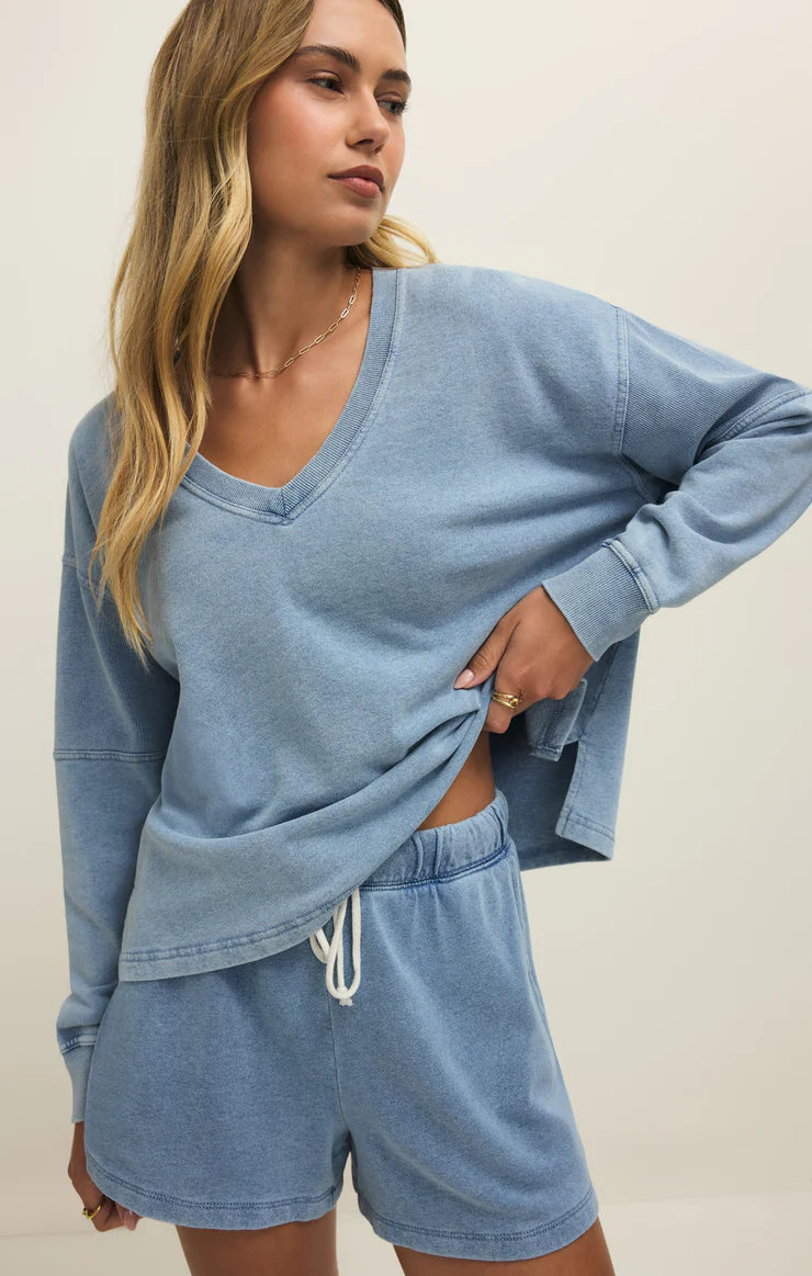 Z Supply Delphine Denim V-Neck Sweatshirt