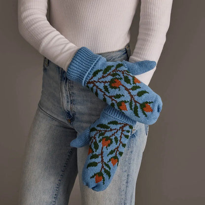 Pinache Blue Floral Pattern Knit Mittens