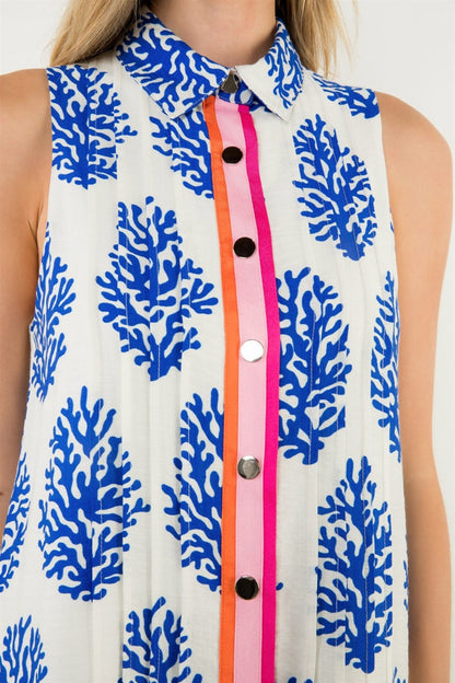 THML Sleeveless Collared Print Dress