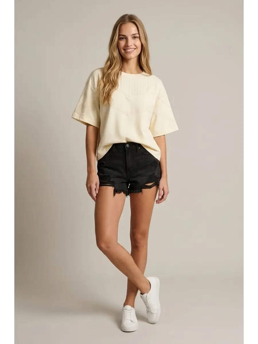 Mix Lace Trim Detail S/S Top