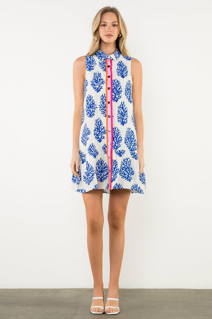 THML Sleeveless Collared Print Dress