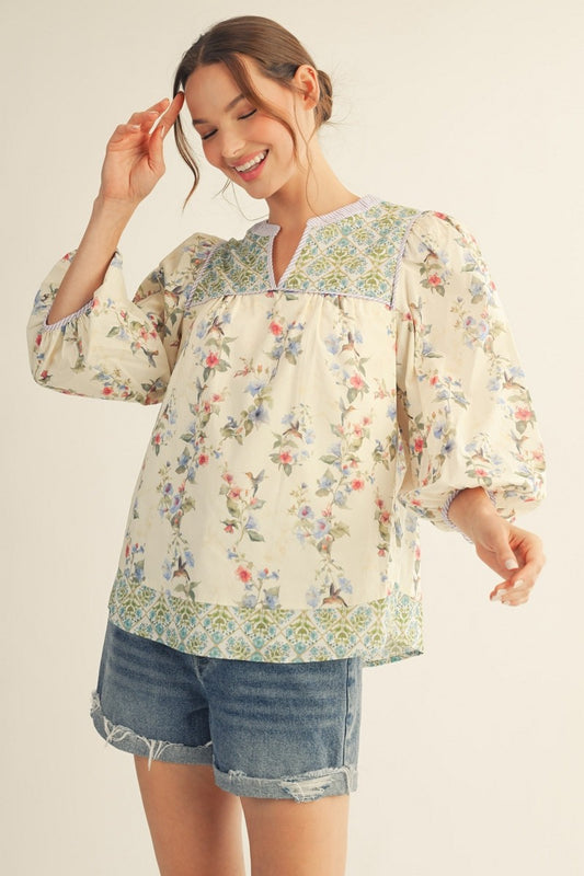 Floral Peasant Style Top