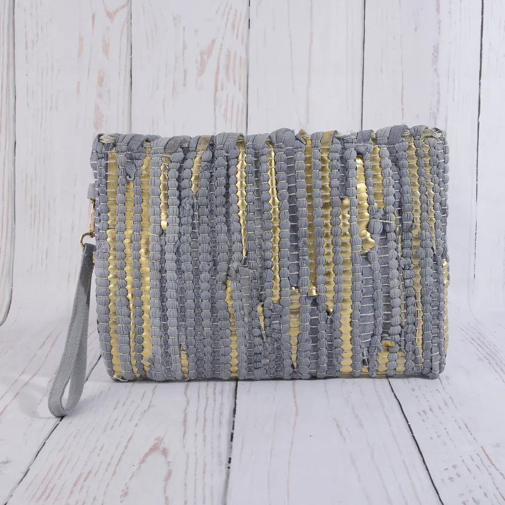 Woven Metallic Stripe Wristlet Clutch Bag