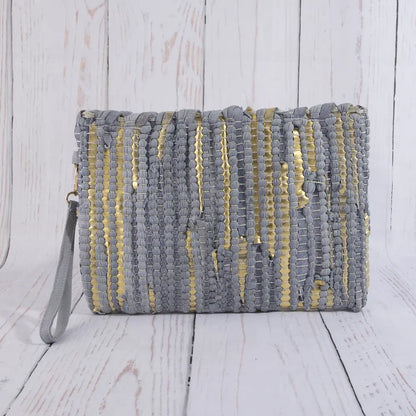 Woven Metallic Stripe Wristlet Clutch Bag
