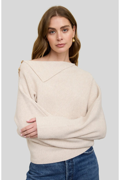 Zoe & Claire Ribbed Sweater with Gold Hardware