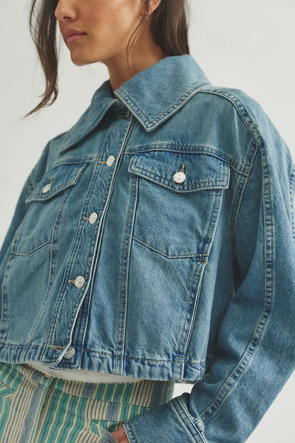 Free People Side to Side Cropped Denim Jacket