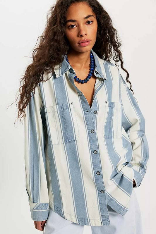 Free People Crossroads Stripe Button Down