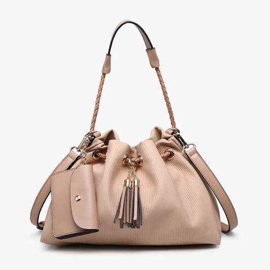 Aaliyah Pleated Drawstring Bucket Bag