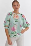 Floral Print 3/4 Sleeve Woven Top